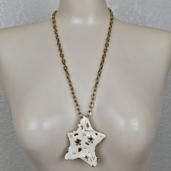 FO Fernando Originals Cream Enamel Star Pendant Necklace Abstract‎ Haute Couture